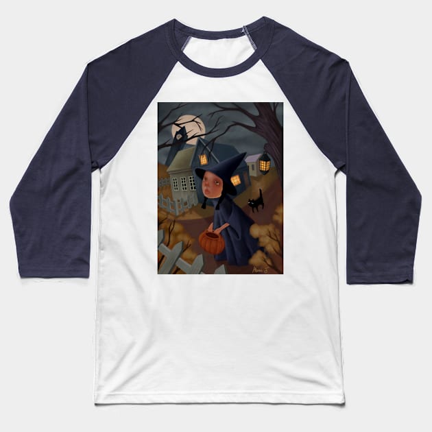 Halloween folk art witch and cat Baseball T-Shirt by Mazz8 Designs